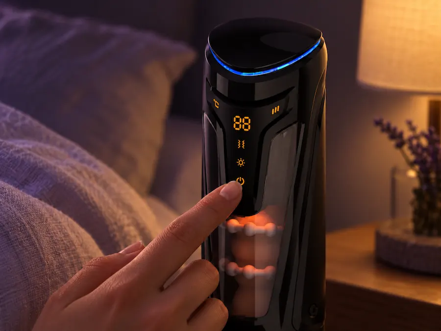 Hand using the device’s local controls.